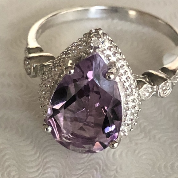 Genuine 3.45 Carat Amethyst & Diamond 925 Silver Ring Size 7.25 - Picture 3 of 7